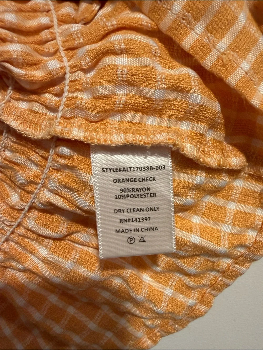 Astr Orange Gingham Puff-Sleeve Smocked Crop Top